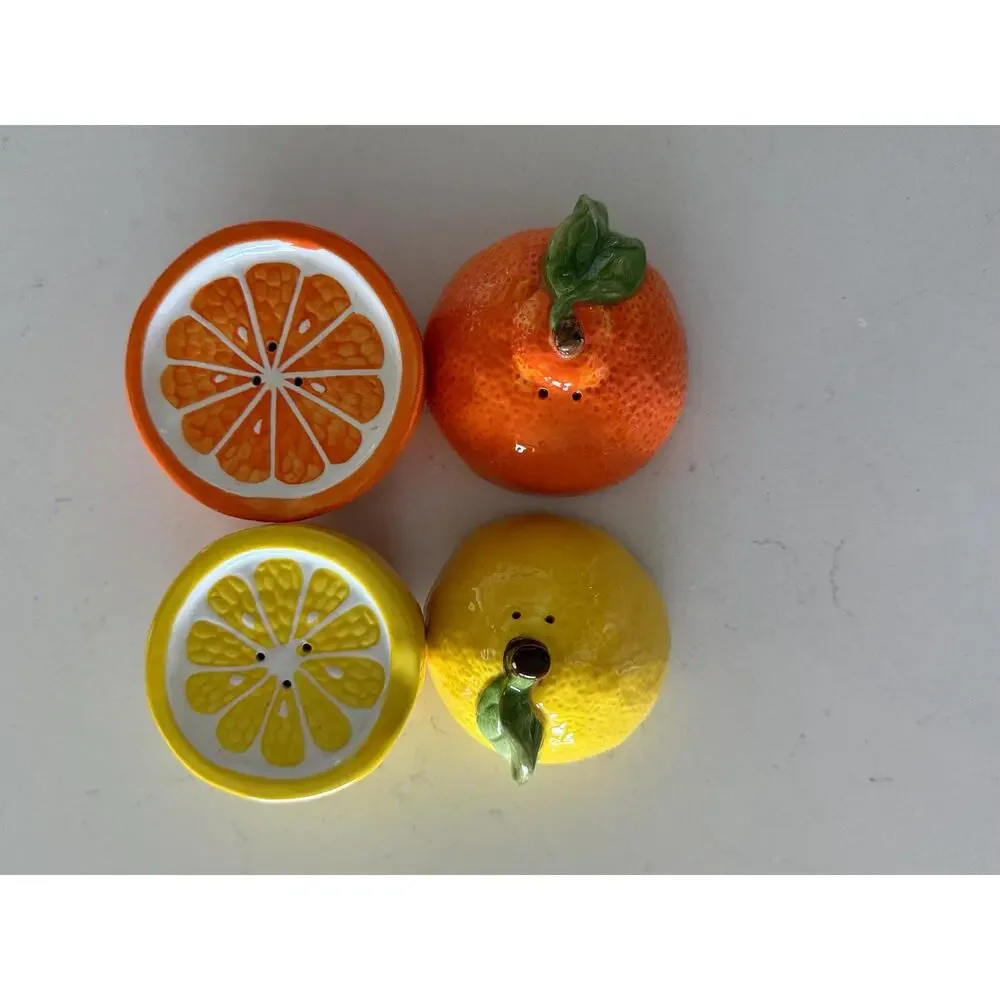 Vintage Ceramic Citrus Salt Pepper Shakers Set, Lemon Orange Kitchen Decor